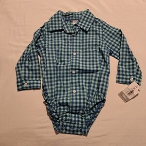 Carter's teal & blue gingham bodysuit, long sleeves 18 months